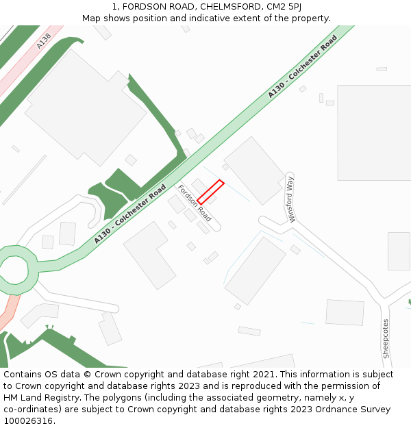 1, FORDSON ROAD, CHELMSFORD, CM2 5PJ: Location map and indicative extent of plot