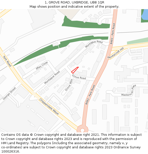 1, GROVE ROAD, UXBRIDGE, UB8 1QR: Location map and indicative extent of plot