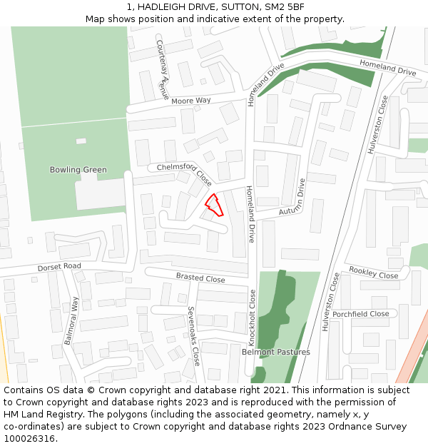 1, HADLEIGH DRIVE, SUTTON, SM2 5BF: Location map and indicative extent of plot