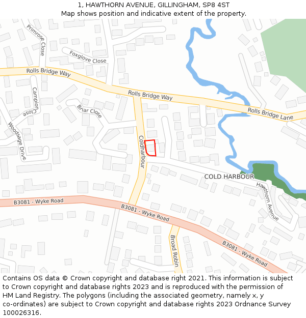 1, HAWTHORN AVENUE, GILLINGHAM, SP8 4ST: Location map and indicative extent of plot