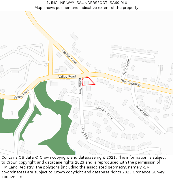 1, INCLINE WAY, SAUNDERSFOOT, SA69 9LX: Location map and indicative extent of plot