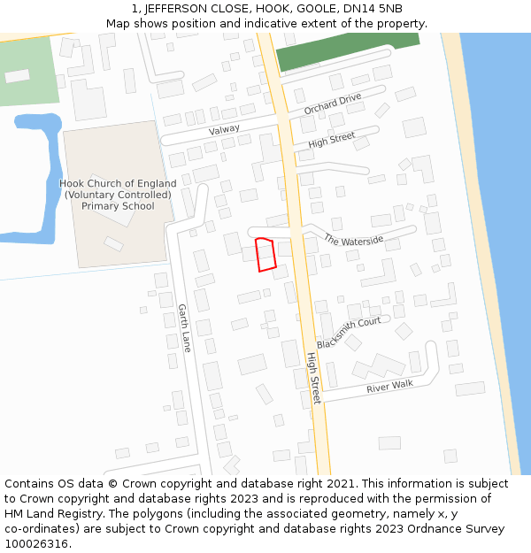 1, JEFFERSON CLOSE, HOOK, GOOLE, DN14 5NB: Location map and indicative extent of plot