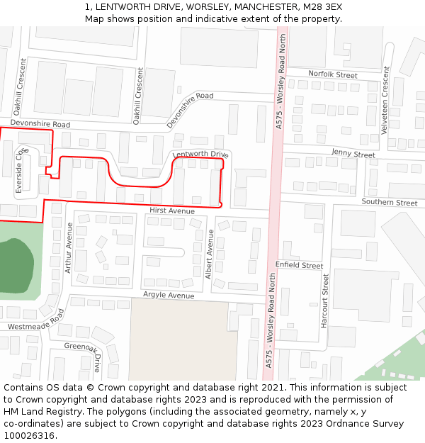 1, LENTWORTH DRIVE, WORSLEY, MANCHESTER, M28 3EX: Location map and indicative extent of plot