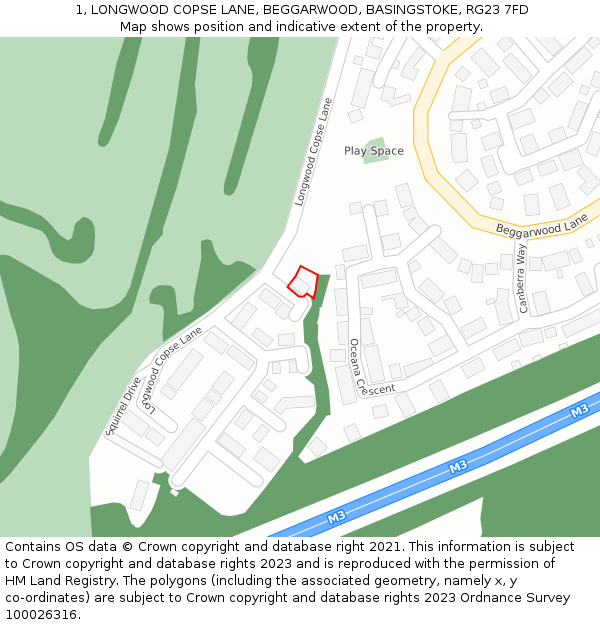 1, LONGWOOD COPSE LANE, BEGGARWOOD, BASINGSTOKE, RG23 7FD: Location map and indicative extent of plot