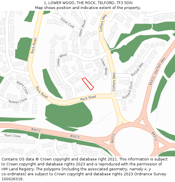 1, LOWER WOOD, THE ROCK, TELFORD, TF3 5DN: Location map and indicative extent of plot