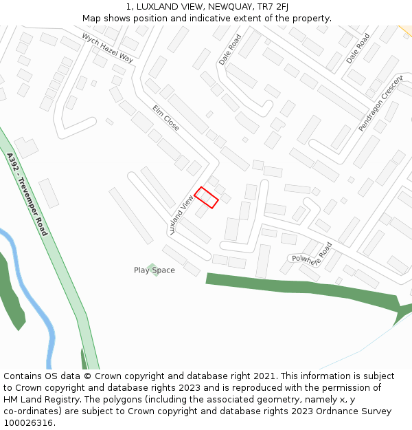 1, LUXLAND VIEW, NEWQUAY, TR7 2FJ: Location map and indicative extent of plot