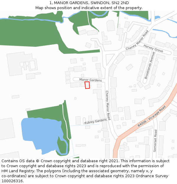 1, MANOR GARDENS, SWINDON, SN2 2ND: Location map and indicative extent of plot