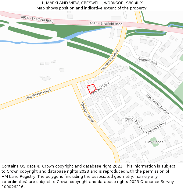 1, MARKLAND VIEW, CRESWELL, WORKSOP, S80 4HX: Location map and indicative extent of plot