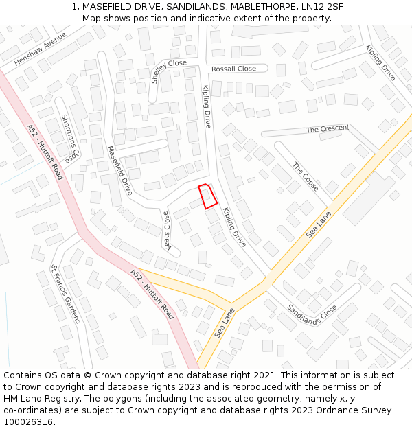 1, MASEFIELD DRIVE, SANDILANDS, MABLETHORPE, LN12 2SF: Location map and indicative extent of plot