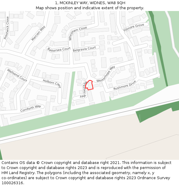 1, MCKINLEY WAY, WIDNES, WA8 9QH: Location map and indicative extent of plot