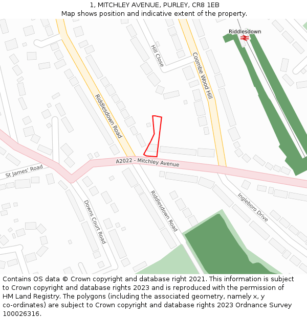 1, MITCHLEY AVENUE, PURLEY, CR8 1EB: Location map and indicative extent of plot