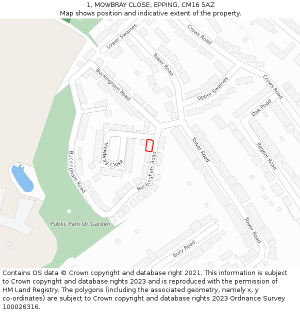 1, MOWBRAY CLOSE, EPPING, CM16 5AZ: Location map and indicative extent of plot