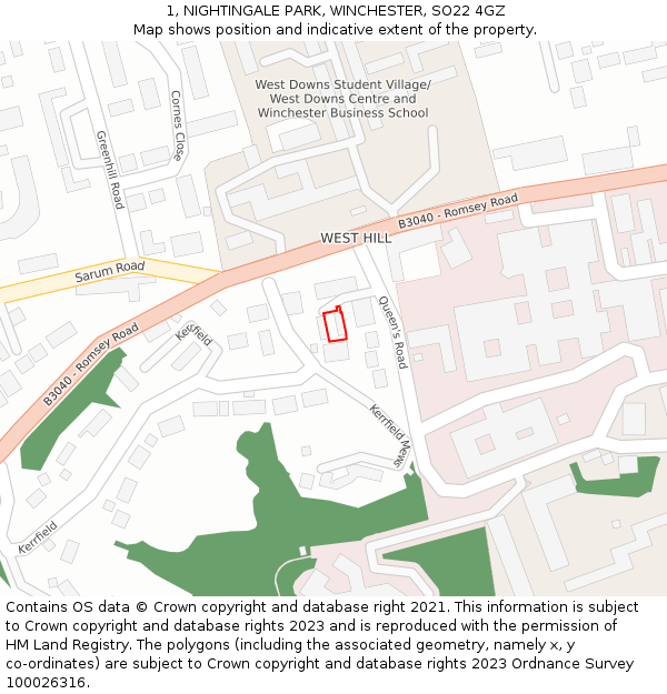 1, NIGHTINGALE PARK, WINCHESTER, SO22 4GZ: Location map and indicative extent of plot