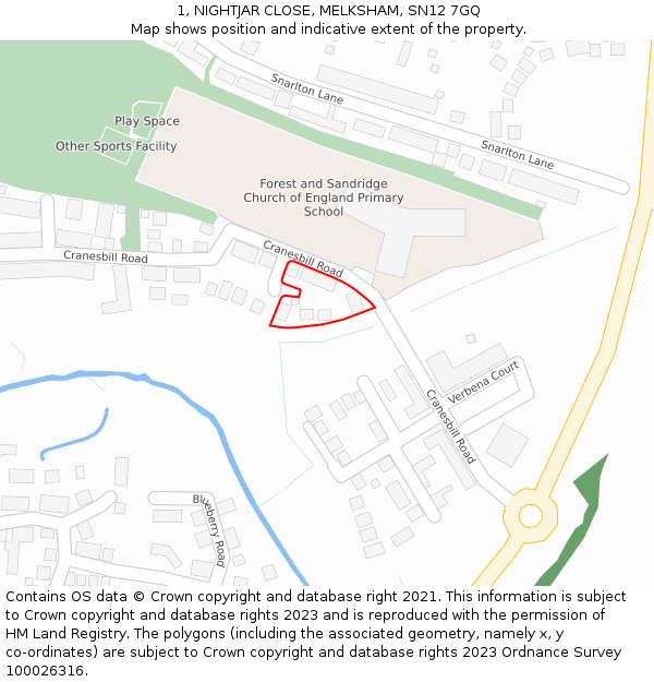 1, NIGHTJAR CLOSE, MELKSHAM, SN12 7GQ: Location map and indicative extent of plot