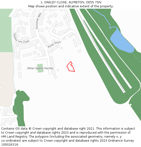 1, OAKLEY CLOSE, ALFRETON, DE55 7SN: Location map and indicative extent of plot