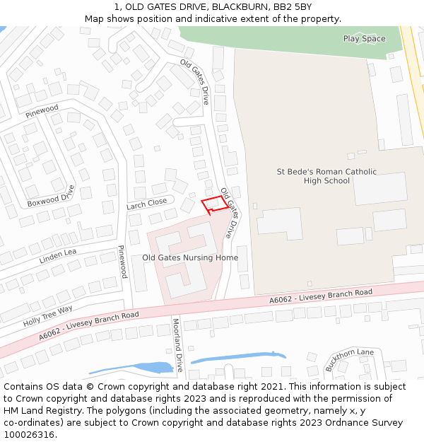 1, OLD GATES DRIVE, BLACKBURN, BB2 5BY: Location map and indicative extent of plot