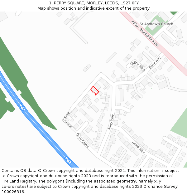 1, PERRY SQUARE, MORLEY, LEEDS, LS27 0FY: Location map and indicative extent of plot