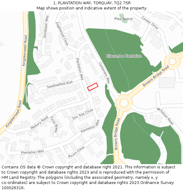 1, PLANTATION WAY, TORQUAY, TQ2 7SR: Location map and indicative extent of plot