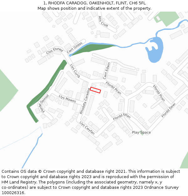 1, RHODFA CARADOG, OAKENHOLT, FLINT, CH6 5FL: Location map and indicative extent of plot