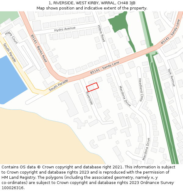 1, RIVERSIDE, WEST KIRBY, WIRRAL, CH48 3JB: Location map and indicative extent of plot