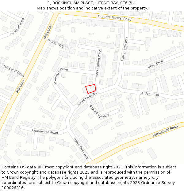 1, ROCKINGHAM PLACE, HERNE BAY, CT6 7UH: Location map and indicative extent of plot