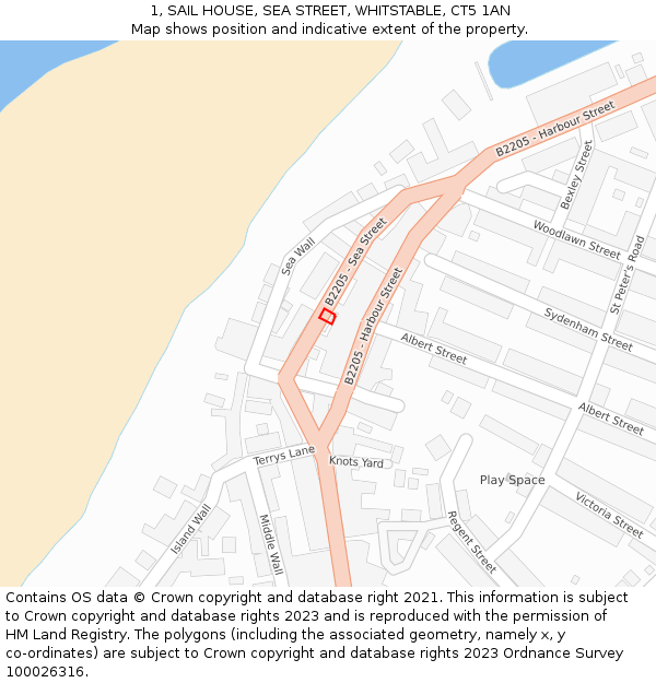 1, SAIL HOUSE, SEA STREET, WHITSTABLE, CT5 1AN: Location map and indicative extent of plot