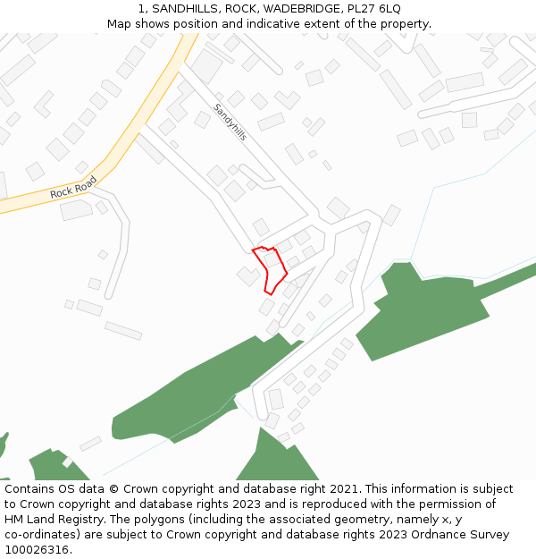 1, SANDHILLS, ROCK, WADEBRIDGE, PL27 6LQ: Location map and indicative extent of plot