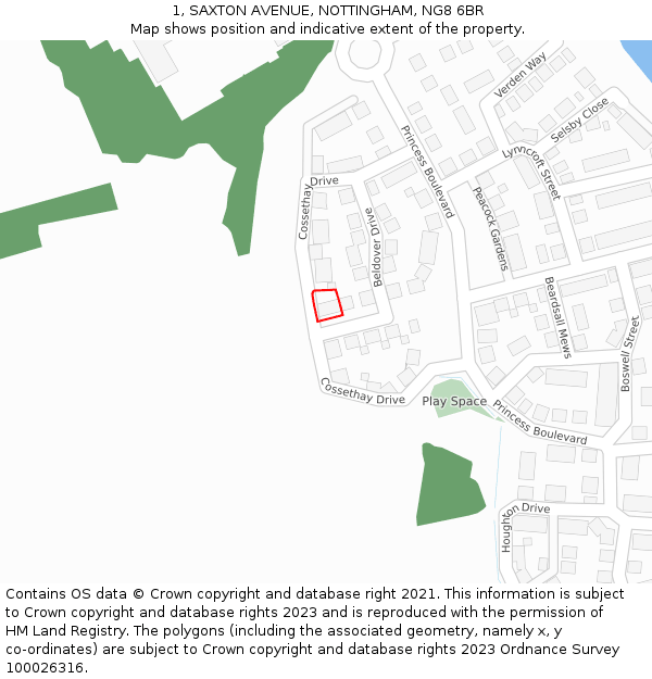 1, SAXTON AVENUE, NOTTINGHAM, NG8 6BR: Location map and indicative extent of plot