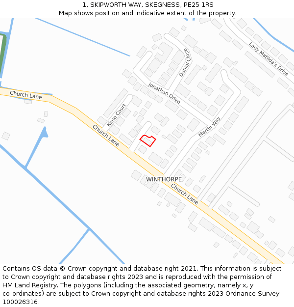 1, SKIPWORTH WAY, SKEGNESS, PE25 1RS: Location map and indicative extent of plot