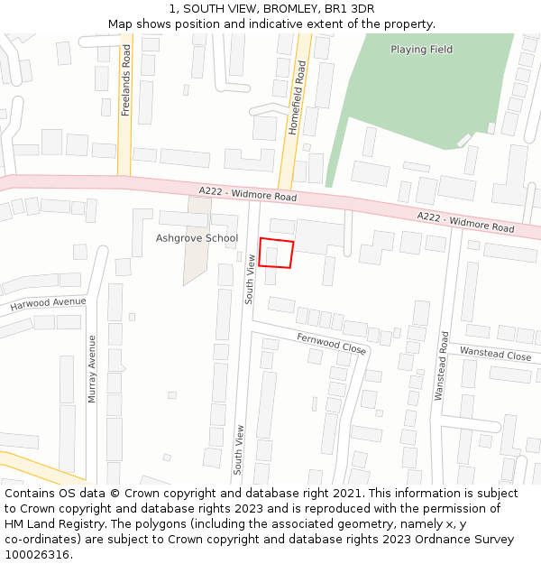 1, SOUTH VIEW, BROMLEY, BR1 3DR: Location map and indicative extent of plot