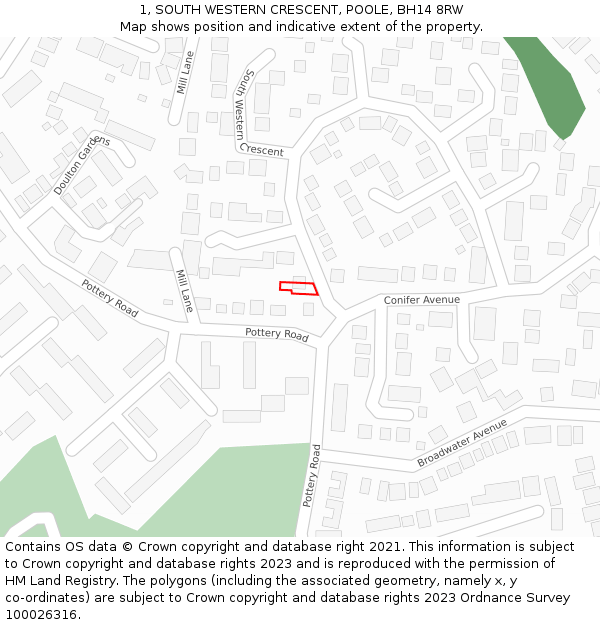 1, SOUTH WESTERN CRESCENT, POOLE, BH14 8RW: Location map and indicative extent of plot