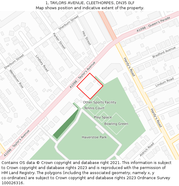 1, TAYLORS AVENUE, CLEETHORPES, DN35 0LF: Location map and indicative extent of plot