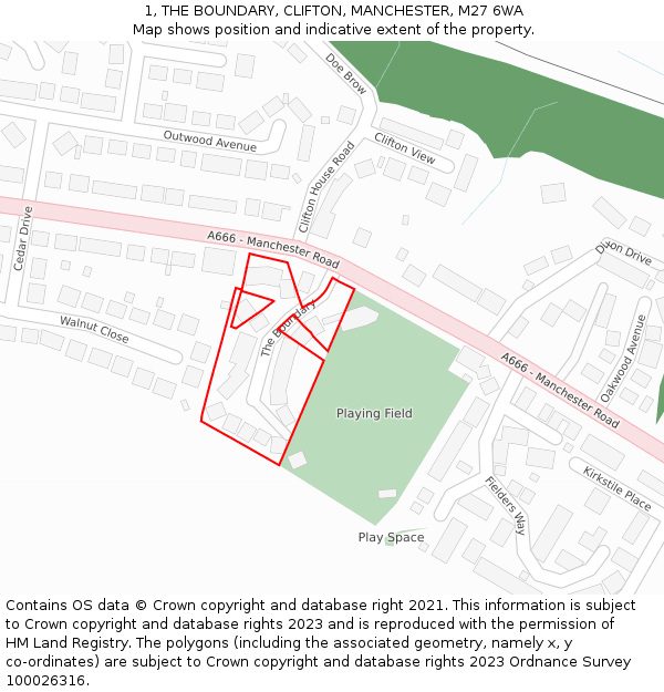 1, THE BOUNDARY, CLIFTON, MANCHESTER, M27 6WA: Location map and indicative extent of plot