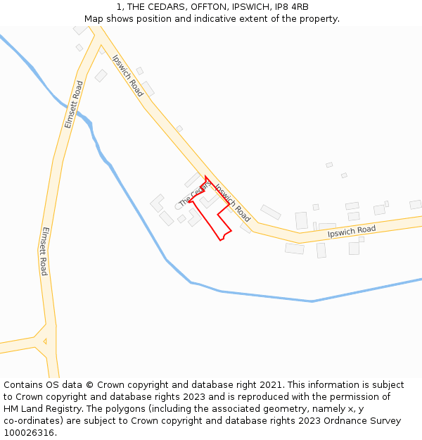 1, THE CEDARS, OFFTON, IPSWICH, IP8 4RB: Location map and indicative extent of plot