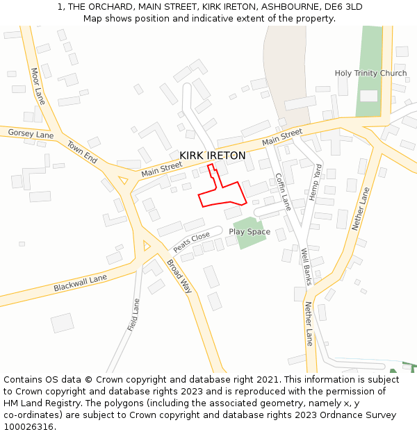 1, THE ORCHARD, MAIN STREET, KIRK IRETON, ASHBOURNE, DE6 3LD: Location map and indicative extent of plot