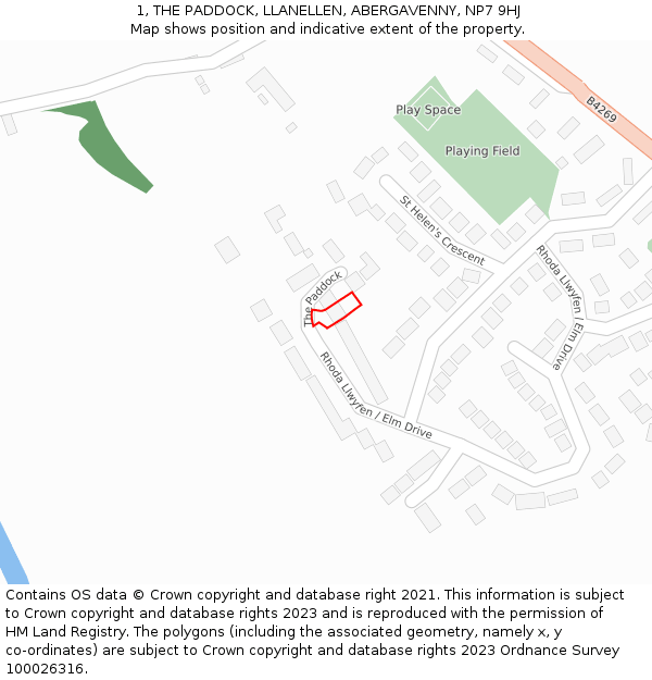 1, THE PADDOCK, LLANELLEN, ABERGAVENNY, NP7 9HJ: Location map and indicative extent of plot