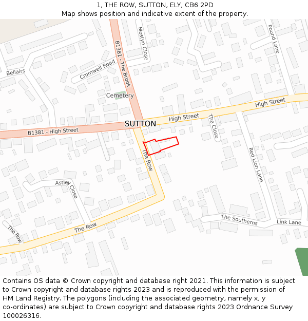 1, THE ROW, SUTTON, ELY, CB6 2PD: Location map and indicative extent of plot