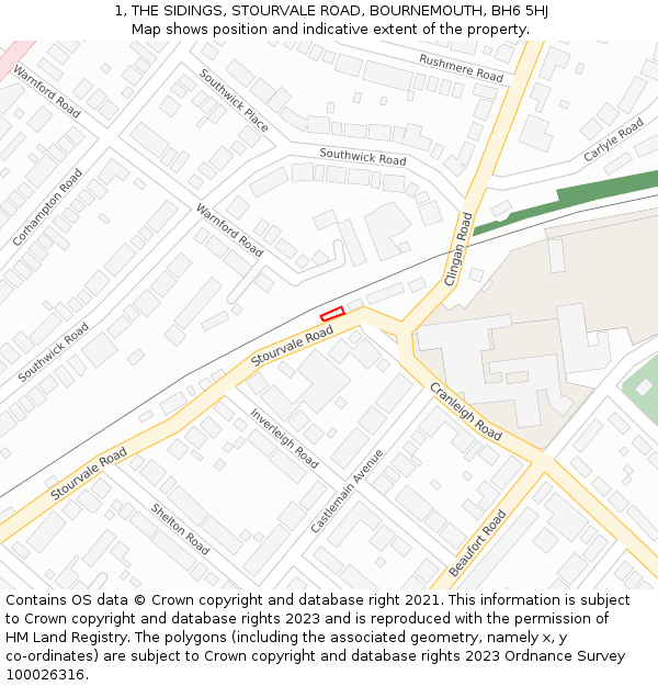 1, THE SIDINGS, STOURVALE ROAD, BOURNEMOUTH, BH6 5HJ: Location map and indicative extent of plot