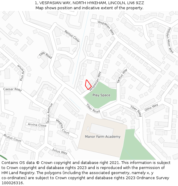 1, VESPASIAN WAY, NORTH HYKEHAM, LINCOLN, LN6 9ZZ: Location map and indicative extent of plot