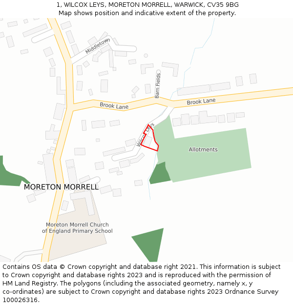 1, WILCOX LEYS, MORETON MORRELL, WARWICK, CV35 9BG: Location map and indicative extent of plot