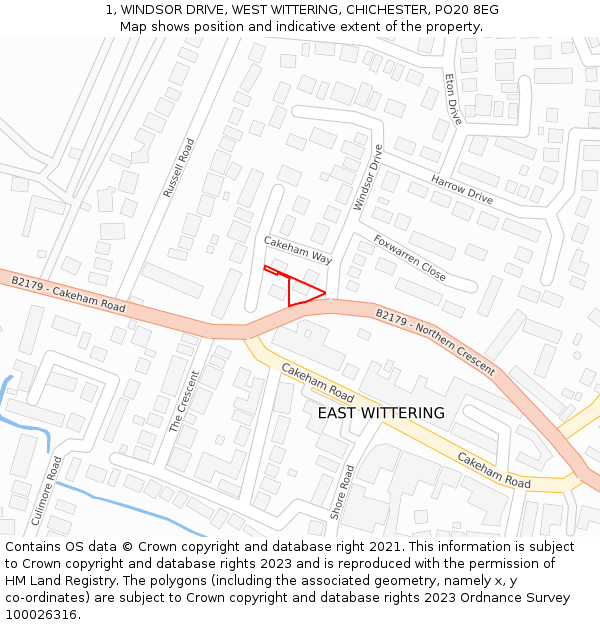 1, WINDSOR DRIVE, WEST WITTERING, CHICHESTER, PO20 8EG: Location map and indicative extent of plot