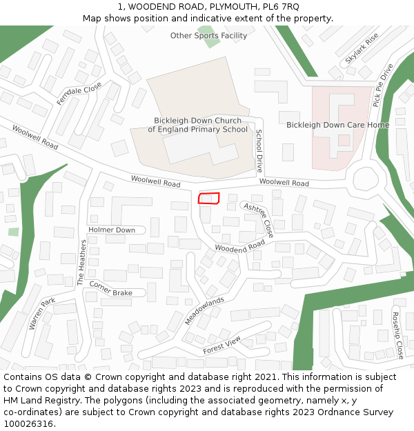 1, WOODEND ROAD, PLYMOUTH, PL6 7RQ: Location map and indicative extent of plot