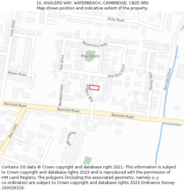 10, ANGLERS WAY, WATERBEACH, CAMBRIDGE, CB25 9RD: Location map and indicative extent of plot