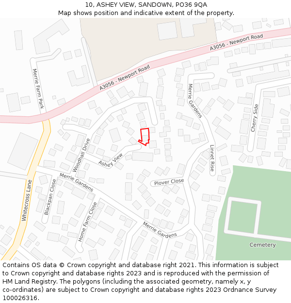 10, ASHEY VIEW, SANDOWN, PO36 9QA: Location map and indicative extent of plot