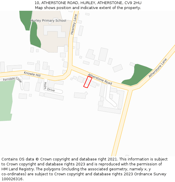 10, ATHERSTONE ROAD, HURLEY, ATHERSTONE, CV9 2HU: Location map and indicative extent of plot