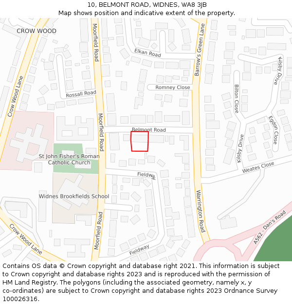 10, BELMONT ROAD, WIDNES, WA8 3JB: Location map and indicative extent of plot