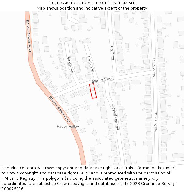 10, BRIARCROFT ROAD, BRIGHTON, BN2 6LL: Location map and indicative extent of plot