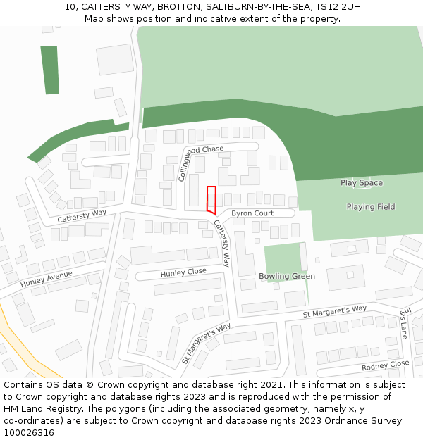 10, CATTERSTY WAY, BROTTON, SALTBURN-BY-THE-SEA, TS12 2UH: Location map and indicative extent of plot