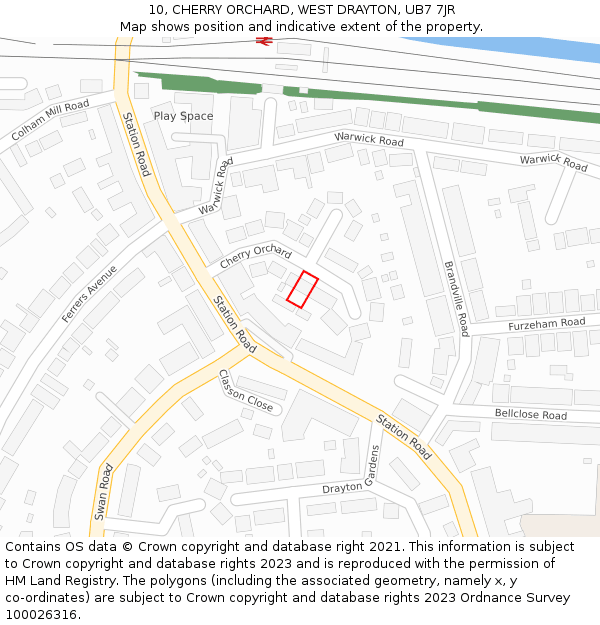 10, CHERRY ORCHARD, WEST DRAYTON, UB7 7JR: Location map and indicative extent of plot