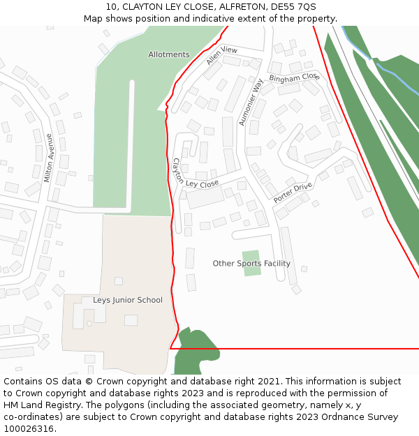 10, CLAYTON LEY CLOSE, ALFRETON, DE55 7QS: Location map and indicative extent of plot